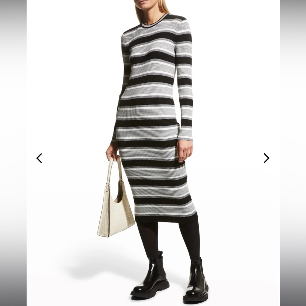 Theory empire wool stripe midi dress